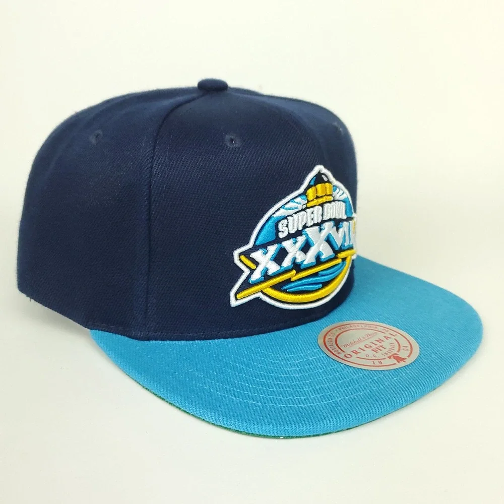Super Bowl XXXVII Mitchell & Ness NFL Snapback Hat Cap 3D‎ Logo Navy Cyan NWT